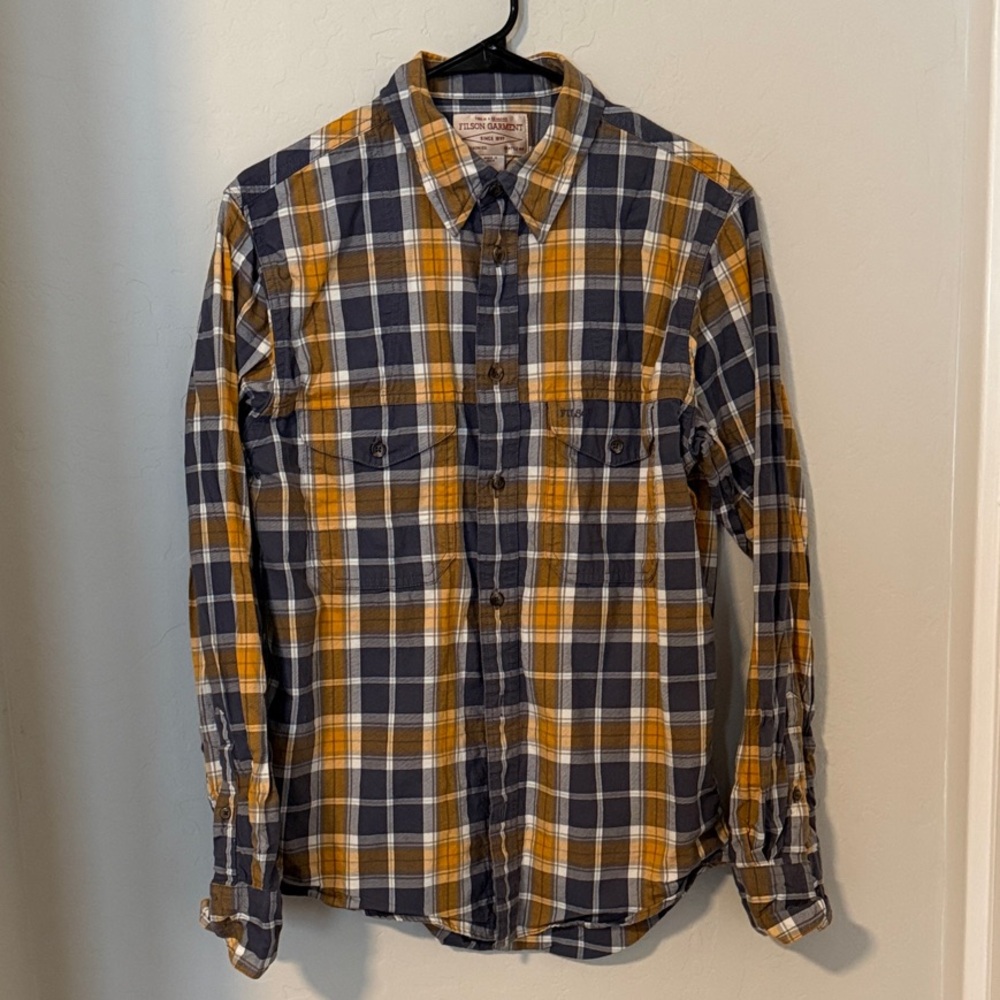 Filson Men's Plaid Shirt in Mustard and Charcoal